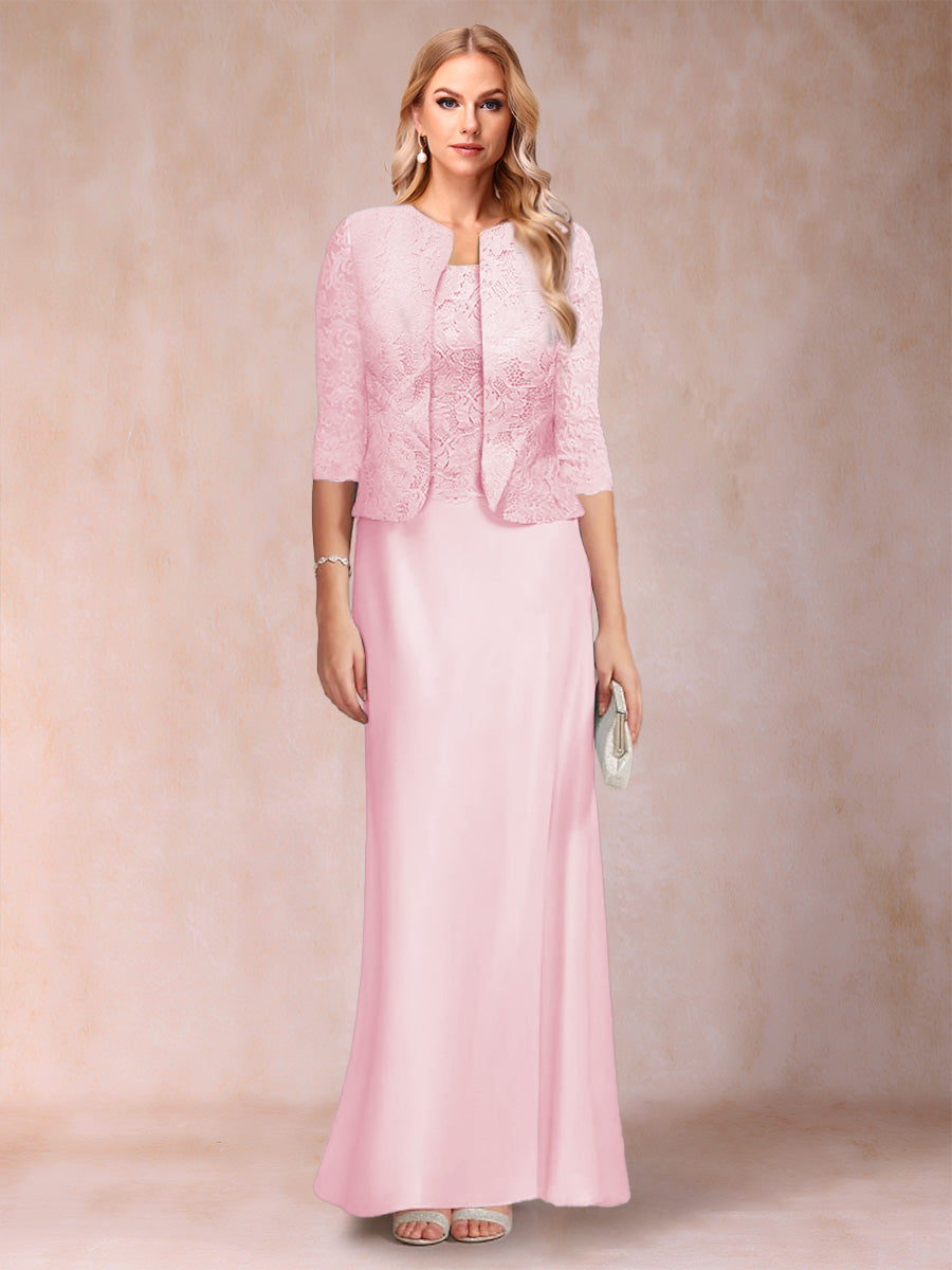 Sheath/Column Scoop Half Sleeves 3 Pieces Mother of the Bride Dress with Applique &amp; Jacket