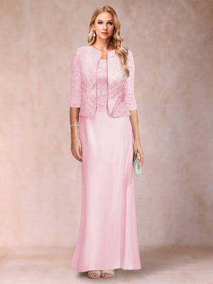Sheath/Column Scoop Half Sleeves 3 Pieces Mother of the Bride Dress with Applique & Jacket