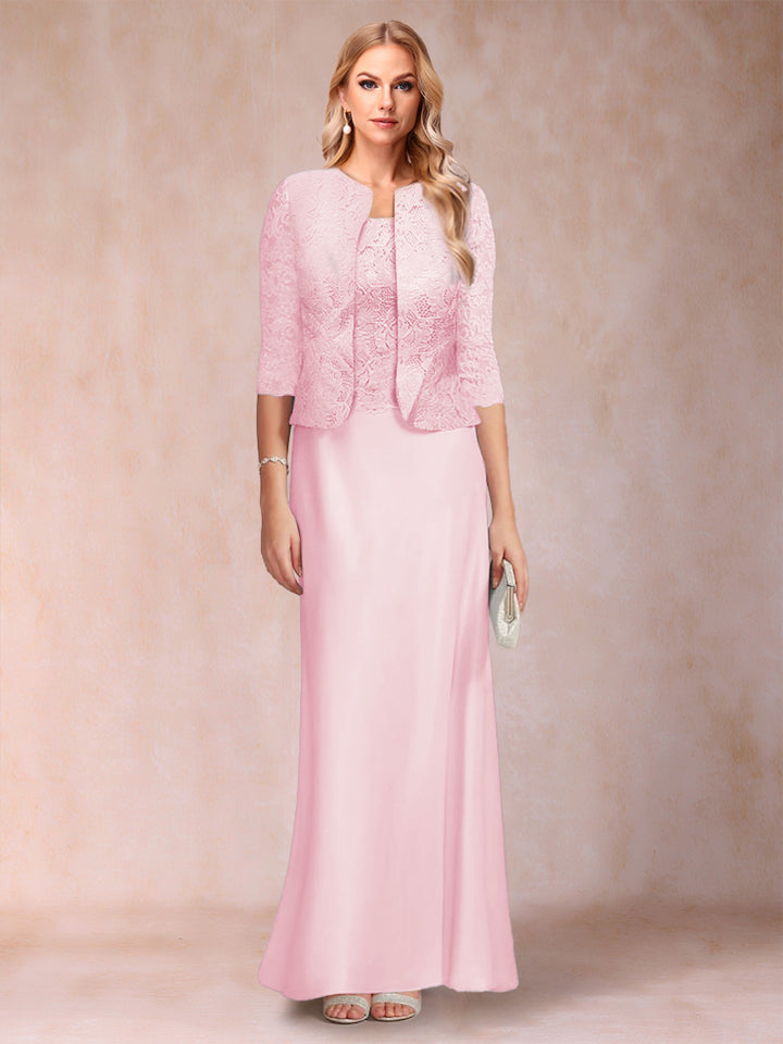 Sheath/Column Scoop Half Sleeves 3 Pieces Mother of the Bride Dress with Applique &amp; Jacket