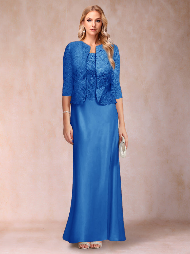 Sheath/Column Scoop Half Sleeves 3 Pieces Mother of the Bride Dress with Applique &amp; Jacket