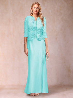 Sheath/Column Scoop Half Sleeves 3 Pieces Mother of the Bride Dress with Applique & Jacket