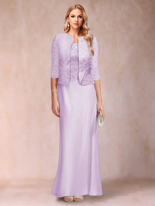 Sheath/Column Scoop Half Sleeves 3 Pieces Mother of the Bride Dress with Applique & Jacket