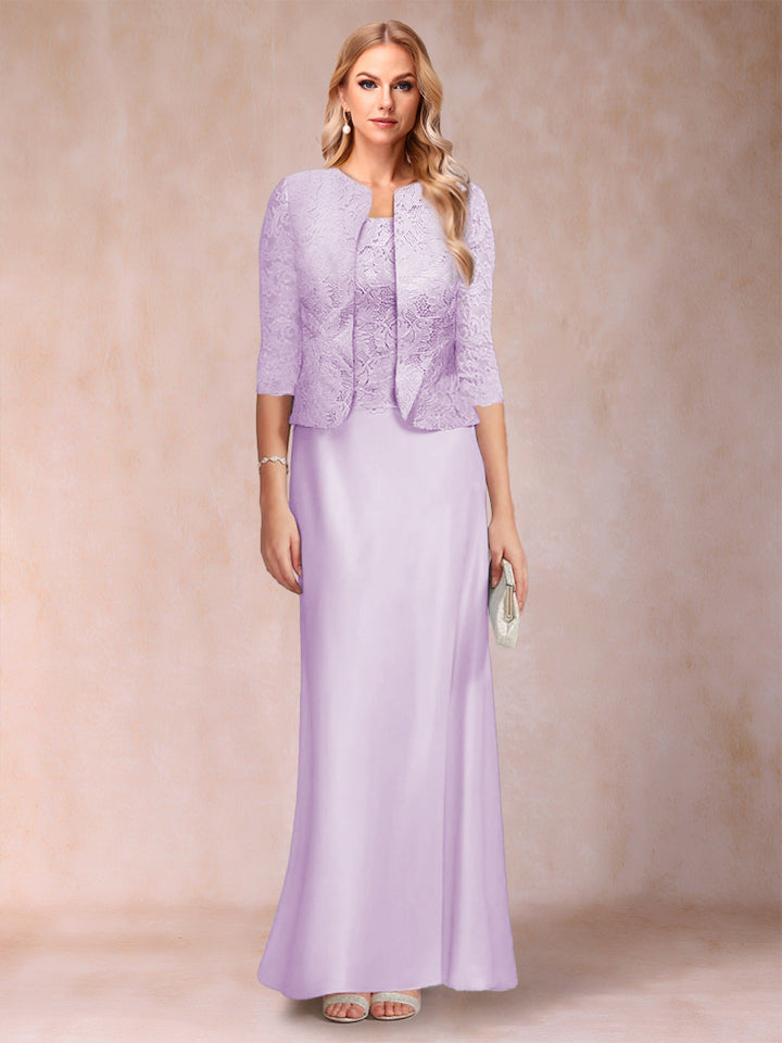 Sheath/Column Scoop Half Sleeves 3 Pieces Mother of the Bride Dress with Applique &amp; Jacket