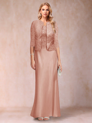 Sheath/Column Scoop Half Sleeves 3 Pieces Mother of the Bride Dress with Applique & Jacket