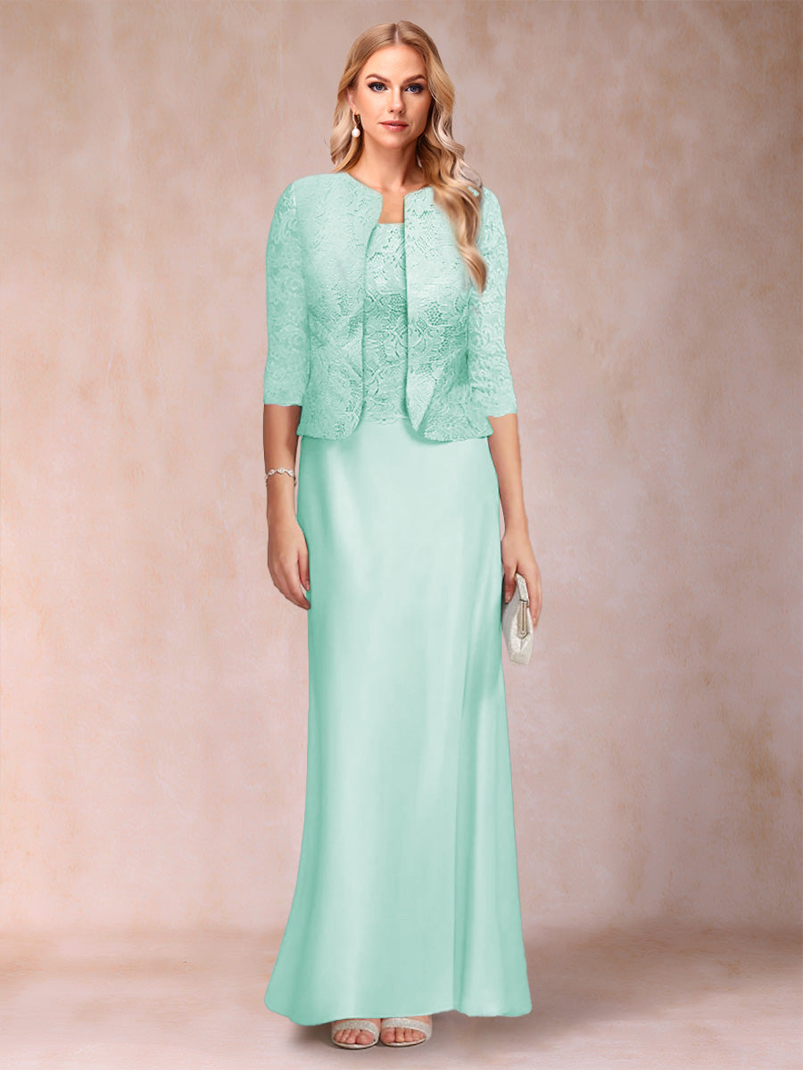 Sheath/Column Scoop Half Sleeves 3 Pieces Mother of the Bride Dress with Applique &amp; Jacket