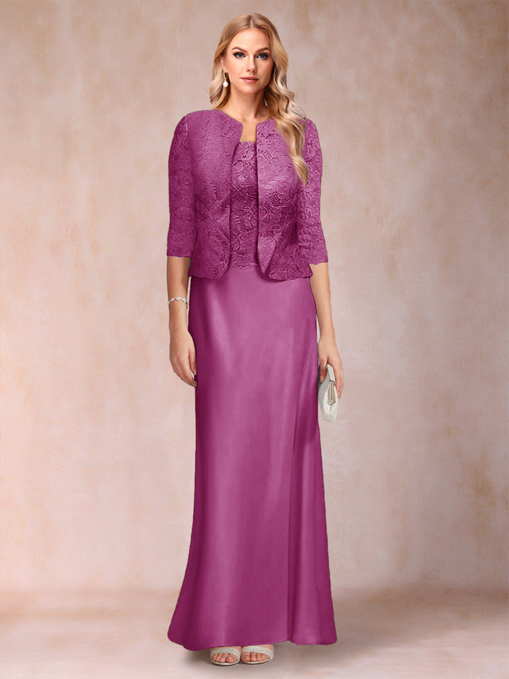 Sheath/Column Scoop Half Sleeves 3 Pieces Mother of the Bride Dress with Applique &amp; Jacket
