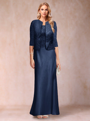 Sheath/Column Scoop Half Sleeves 3 Pieces Mother of the Bride Dress with Applique & Jacket