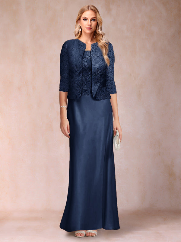 Sheath/Column Scoop Half Sleeves 3 Pieces Mother of the Bride Dress with Applique & Jacket