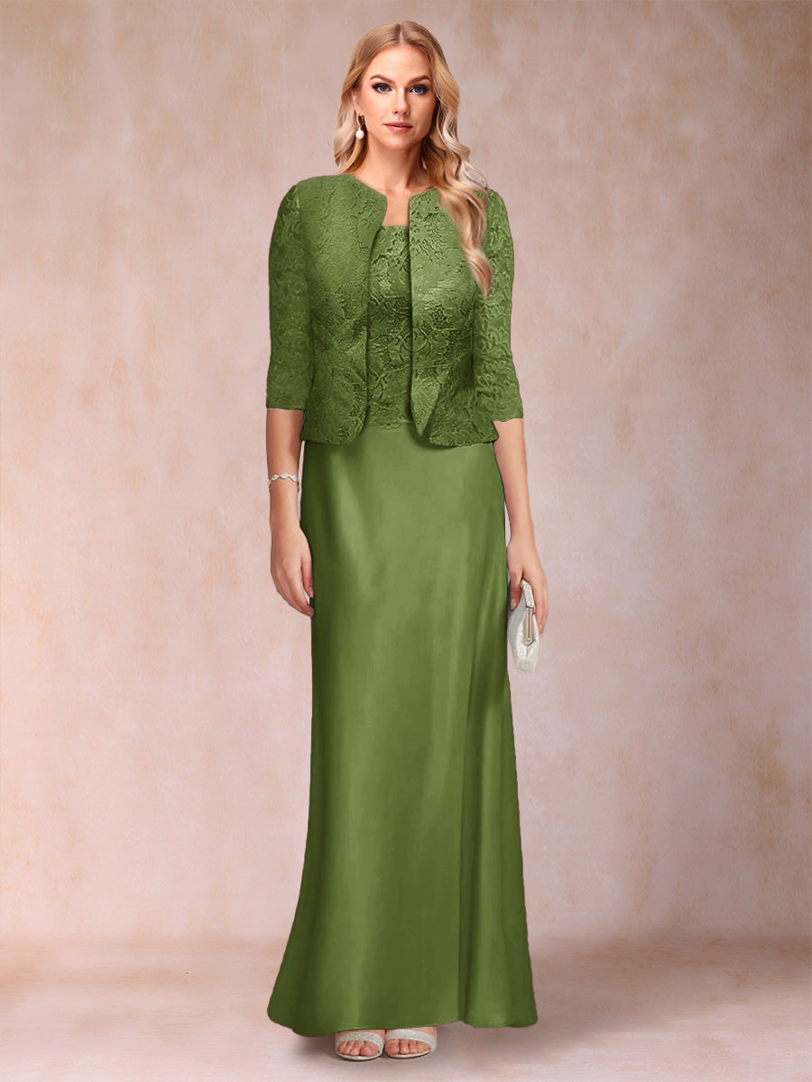 Sheath/Column Scoop Half Sleeves 3 Pieces Mother of the Bride Dress with Applique &amp; Jacket