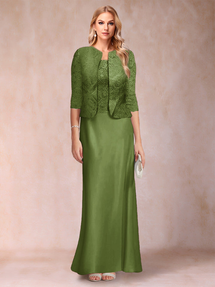Sheath/Column Scoop Half Sleeves 3 Pieces Mother of the Bride Dress with Applique &amp; Jacket
