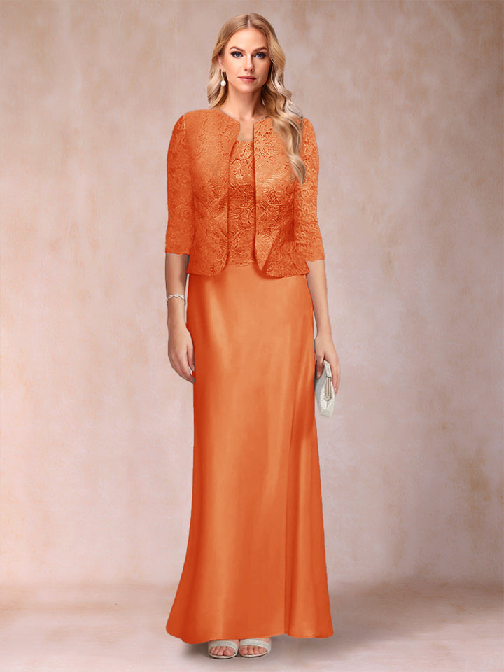 Sheath/Column Scoop Half Sleeves 3 Pieces Mother of the Bride Dress with Applique &amp; Jacket