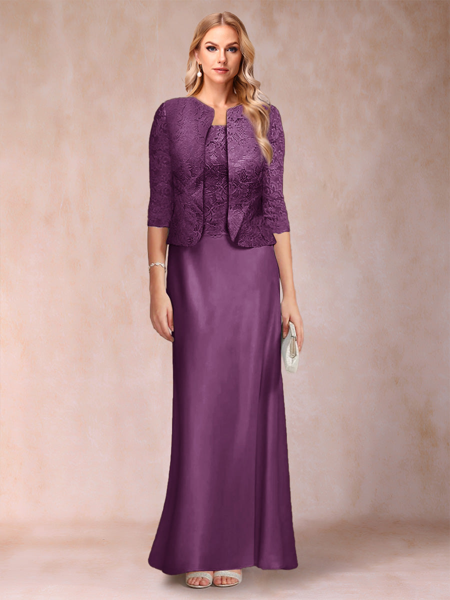 Sheath/Column Scoop Half Sleeves 3 Pieces Mother of the Bride Dress with Applique &amp; Jacket