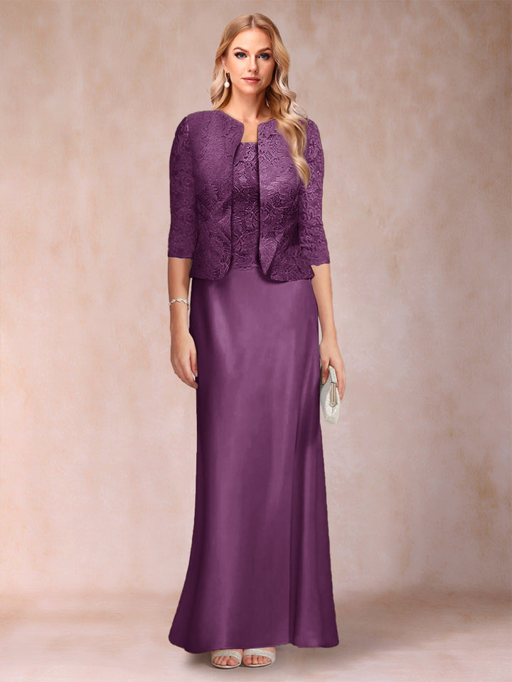 Sheath/Column Scoop Half Sleeves 3 Pieces Mother of the Bride Dress with Applique &amp; Jacket