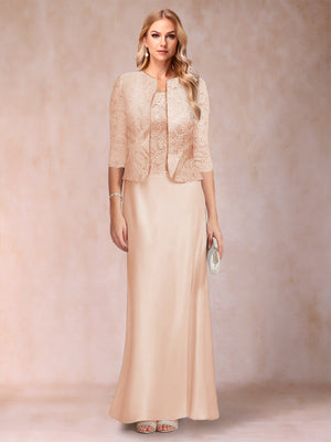 Sheath/Column Scoop Half Sleeves 3 Pieces Mother of the Bride Dress with Applique & Jacket