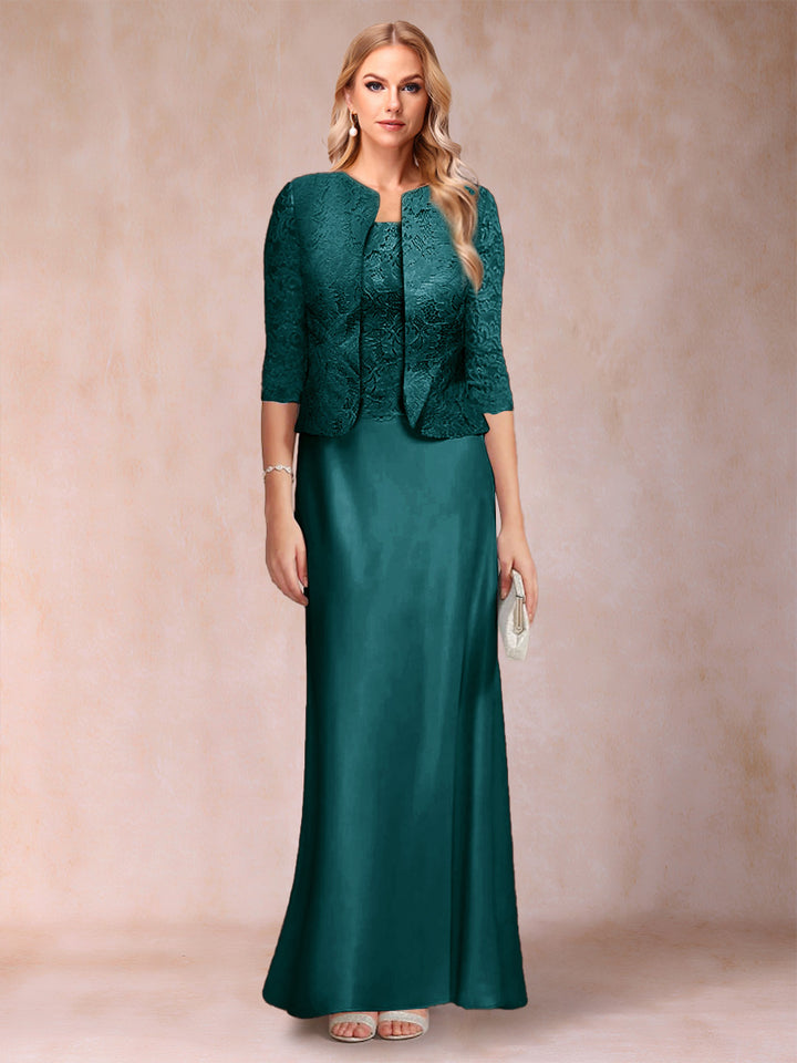 Sheath/Column Scoop Half Sleeves 3 Pieces Mother of the Bride Dress with Applique &amp; Jacket
