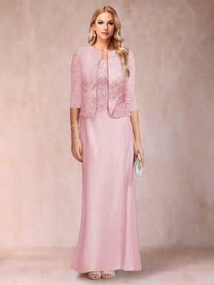 Sheath/Column Scoop Half Sleeves 3 Pieces Mother of the Bride Dress with Applique & Jacket