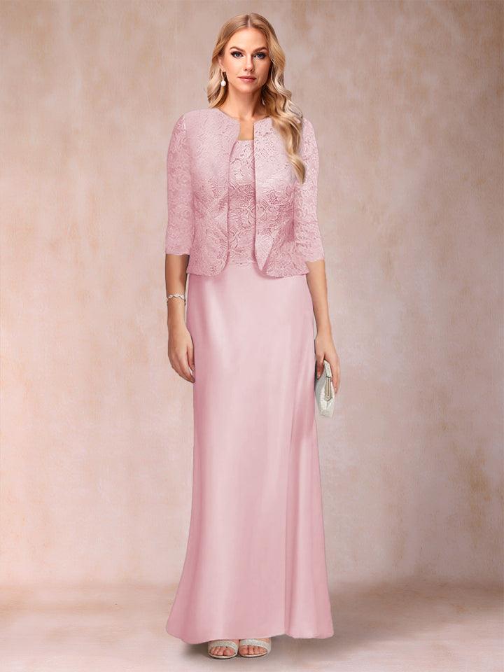 Sheath/Column Scoop Half Sleeves 3 Pieces Mother of the Bride Dress with Applique &amp; Jacket