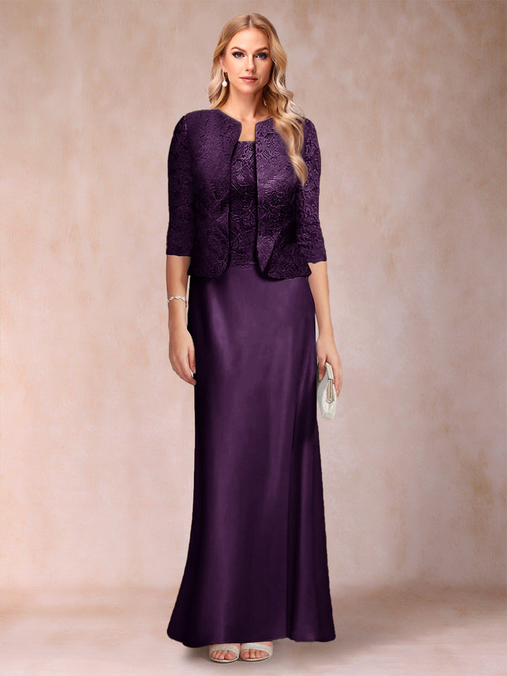 Sheath/Column Scoop Half Sleeves 3 Pieces Mother of the Bride Dress with Applique &amp; Jacket