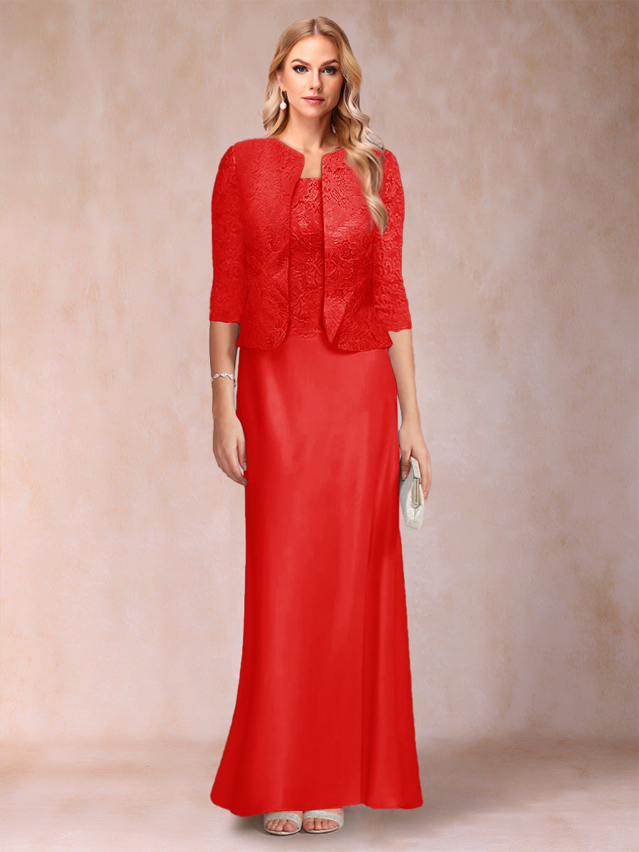 Sheath/Column Scoop Half Sleeves 3 Pieces Mother of the Bride Dress with Applique &amp; Jacket