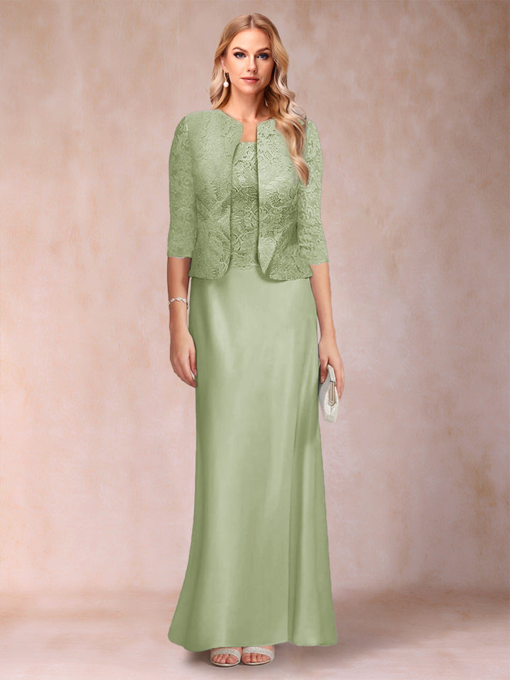 Sheath/Column Scoop Half Sleeves 3 Pieces Mother of the Bride Dress with Applique &amp; Jacket