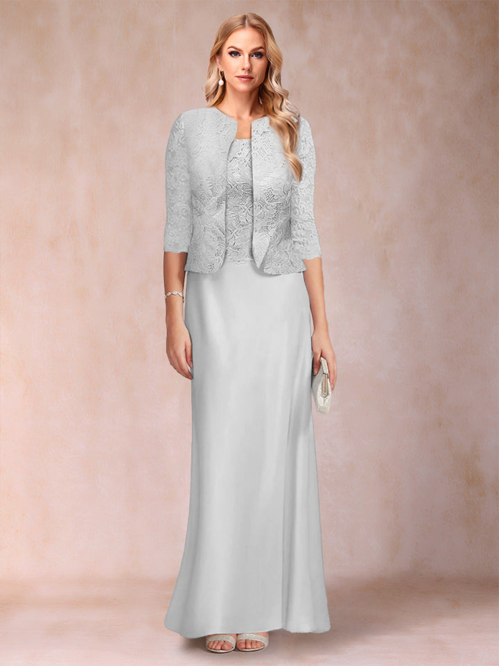 Sheath/Column Scoop Half Sleeves 3 Pieces Mother of the Bride Dress with Applique &amp; Jacket