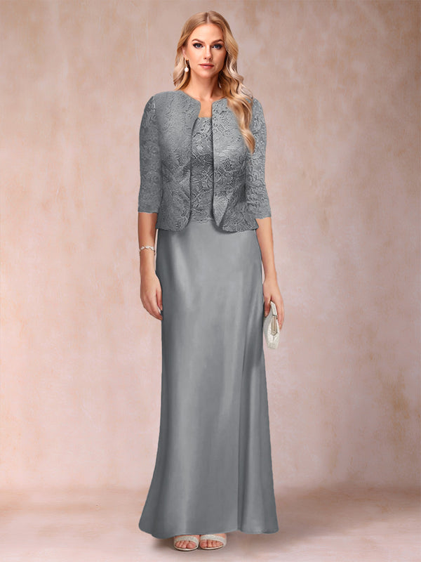 Sheath/Column Scoop Half Sleeves 3 Pieces Mother of the Bride Dress with Applique & Jacket