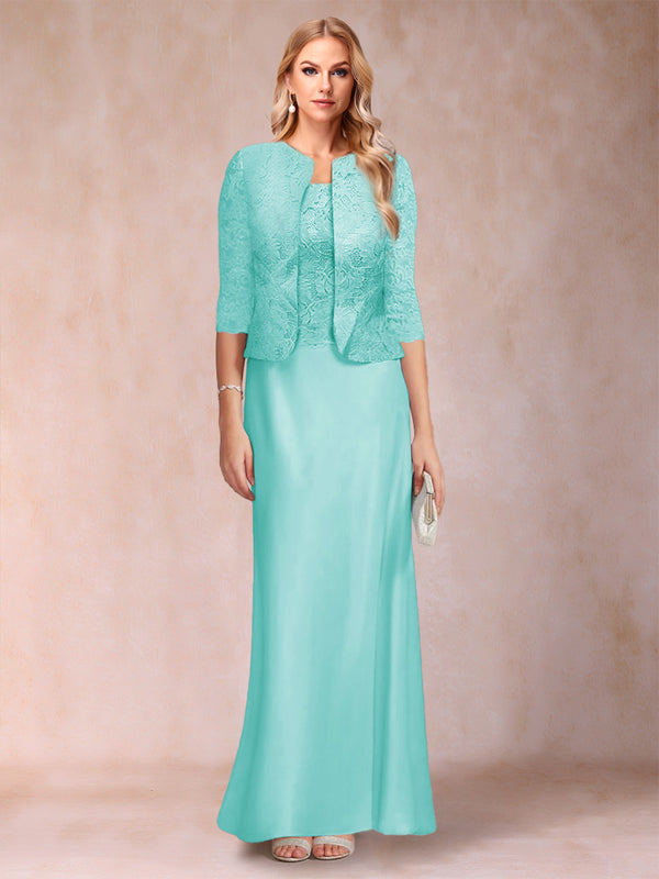 Sheath/Column Scoop Half Sleeves 3 Pieces Mother of the Bride Dress with Applique & Jacket