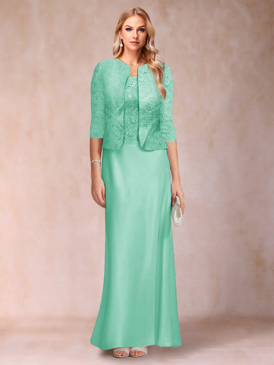 Sheath/Column Scoop Half Sleeves 3 Pieces Mother of the Bride Dress with Applique &amp; Jacket