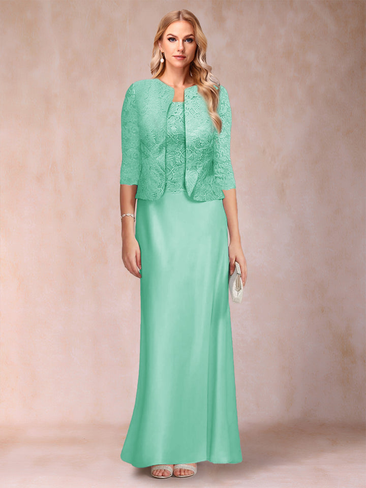 Sheath/Column Scoop Half Sleeves 3 Pieces Mother of the Bride Dress with Applique &amp; Jacket