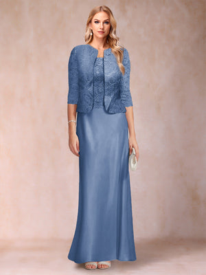 Sheath/Column Scoop Half Sleeves 3 Pieces Mother of the Bride Dress with Applique & Jacket