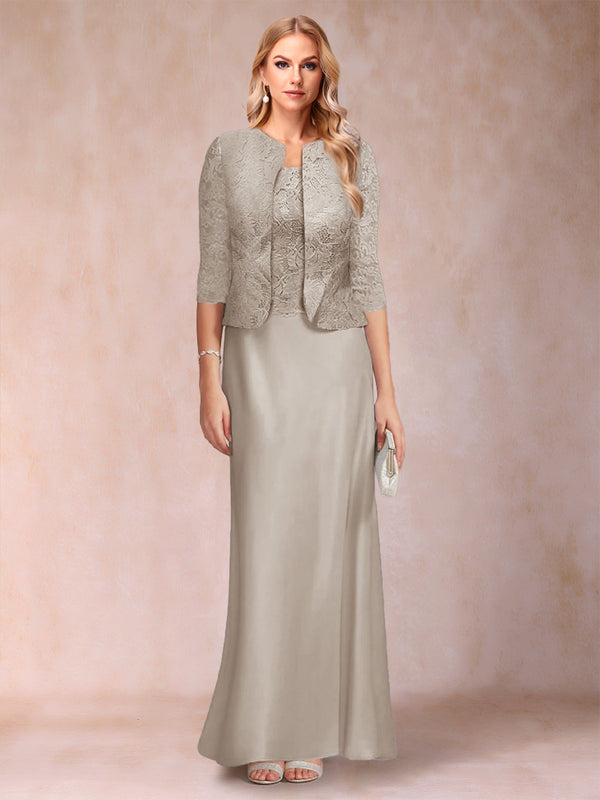 Sheath/Column Scoop Half Sleeves 3 Pieces Mother of the Bride Dress with Applique & Jacket