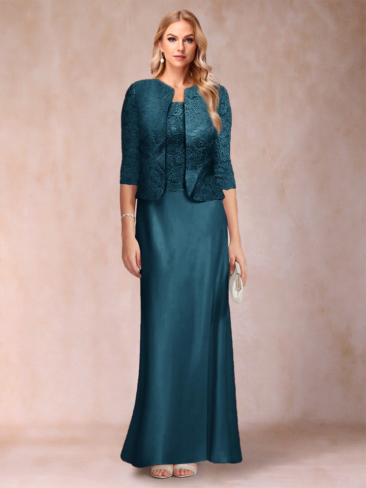 Sheath/Column Scoop Half Sleeves 3 Pieces Mother of the Bride Dress with Applique &amp; Jacket