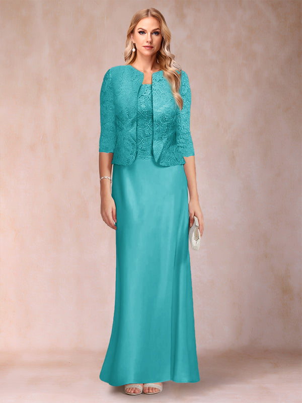 Sheath/Column Scoop Half Sleeves 3 Pieces Mother of the Bride Dress with Applique & Jacket