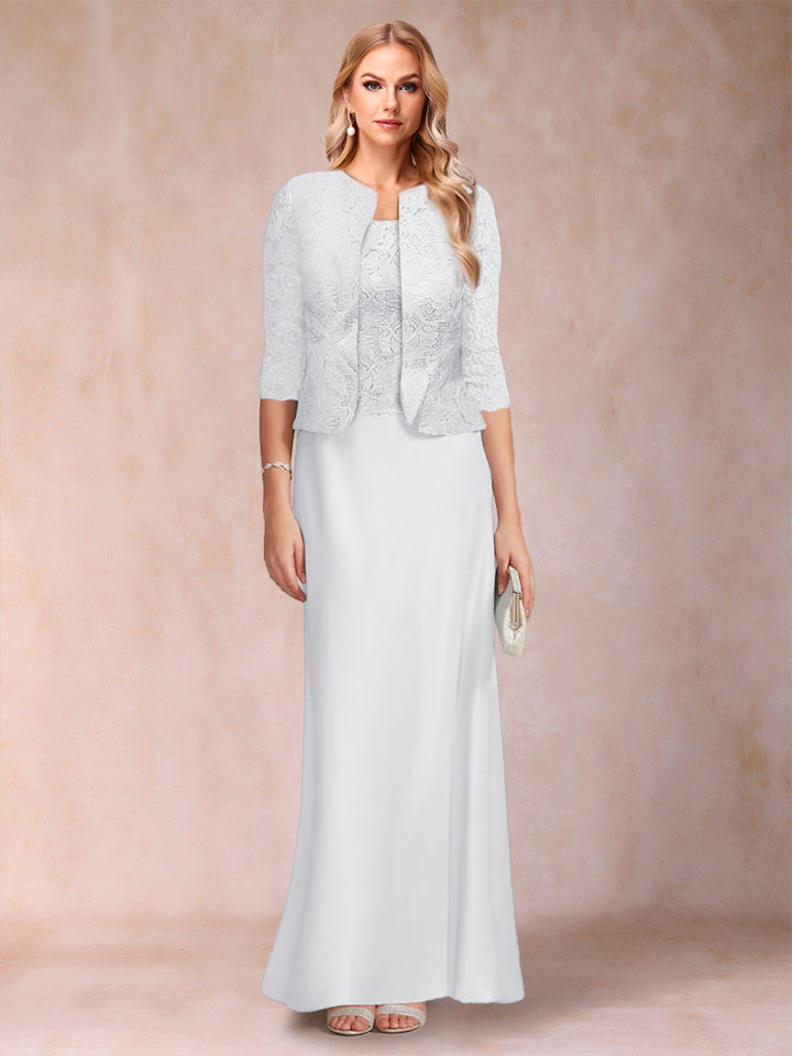 Sheath/Column Scoop Half Sleeves 3 Pieces Mother of the Bride Dress with Applique &amp; Jacket