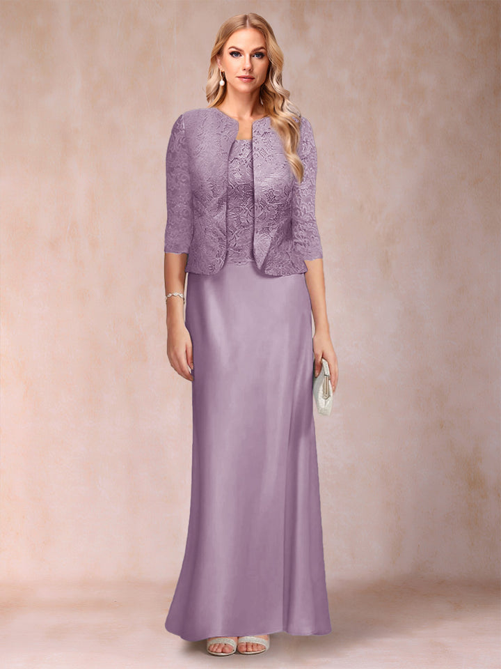 Sheath/Column Scoop Half Sleeves 3 Pieces Mother of the Bride Dress with Applique &amp; Jacket