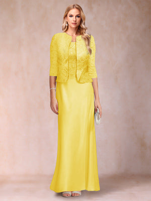 Sheath/Column Scoop Half Sleeves 3 Pieces Mother of the Bride Dress with Applique & Jacket