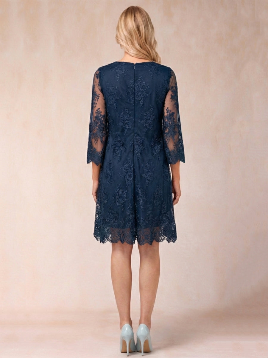 Sheath/Column Scoop 3/4 Sleeves Mother of the Bride Dresses with Applique