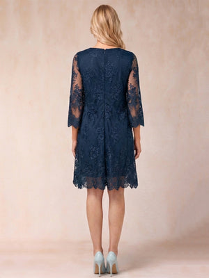 Sheath/Column Scoop 3/4 Sleeves Mother of the Bride Dresses with Applique