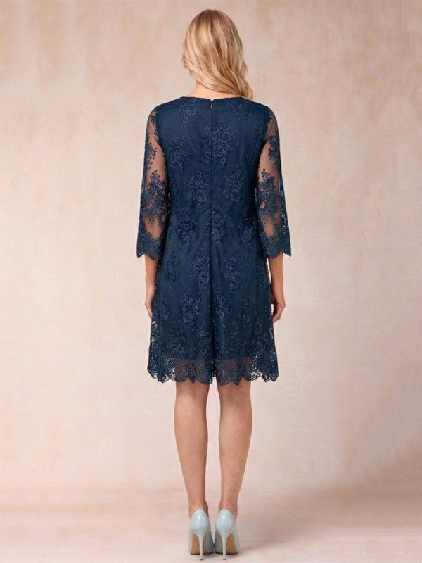 Sheath/Column Scoop 3/4 Sleeves Mother of the Bride Dresses with Applique