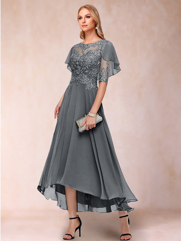 A-Line/Princess Scoop Half Sleeves Mother of the Bride Dresses with Applique