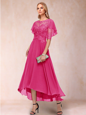 A-Line/Princess Scoop Half Sleeves Mother of the Bride Dresses with Applique