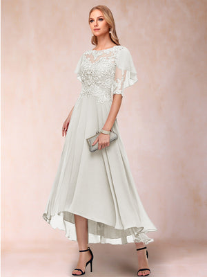 A-Line/Princess Scoop Half Sleeves Mother of the Bride Dresses with Applique
