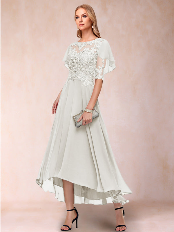 A-Line/Princess Scoop Half Sleeves Mother of the Bride Dresses with Applique