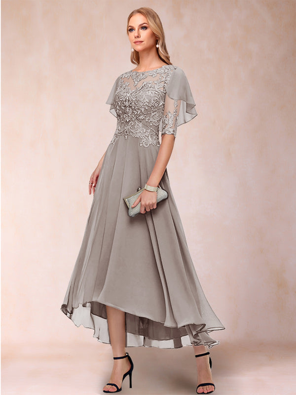 A-Line/Princess Scoop Half Sleeves Mother of the Bride Dresses with Applique