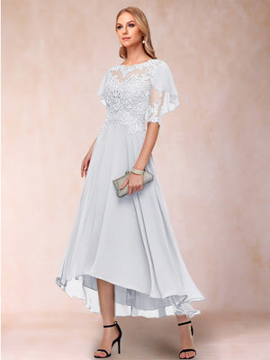 A-Line/Princess Scoop Half Sleeves Mother of the Bride Dresses with Applique