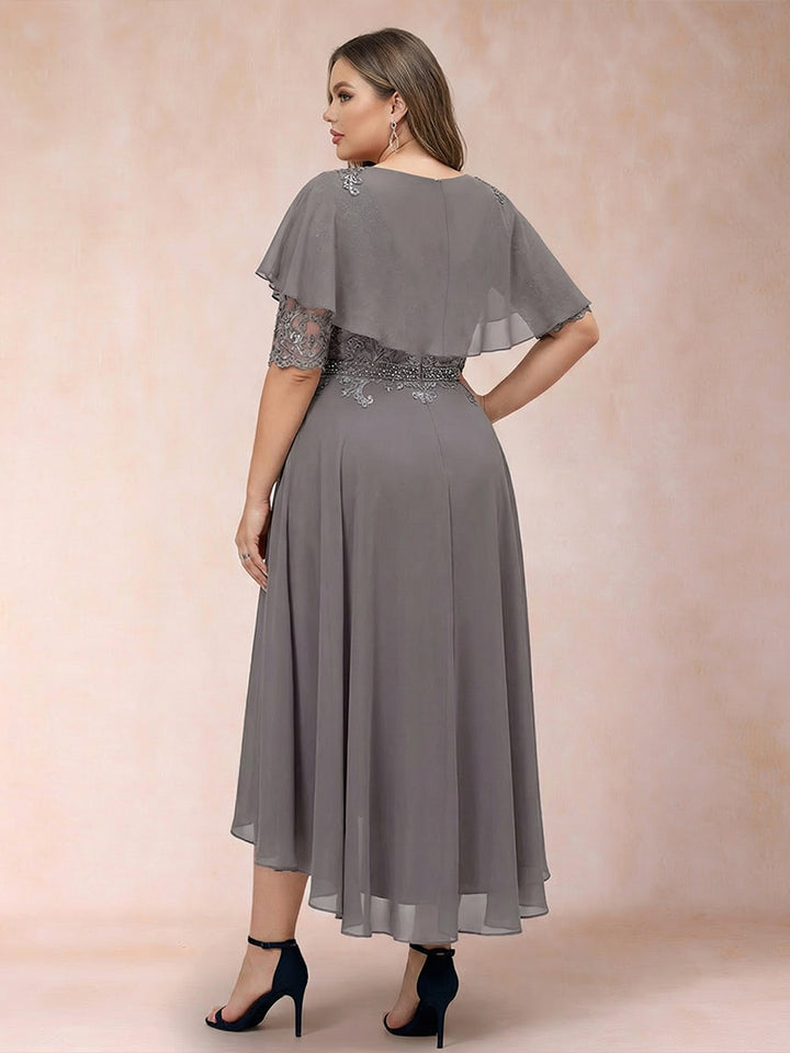 A-Line/Princess Scoop Half Sleeves Plus Size Mother of the Bride Dresses with Applique