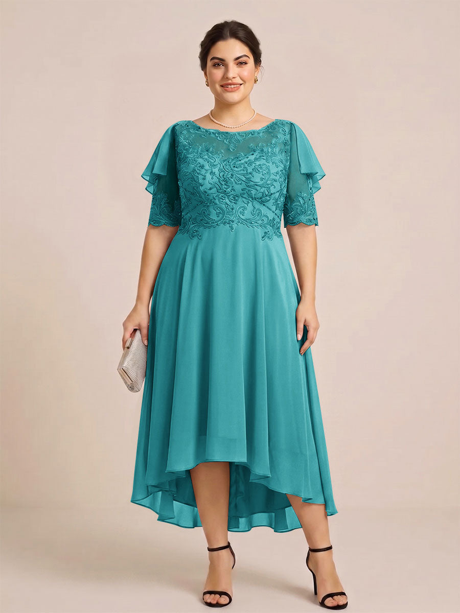A-Line/Princess Scoop Half Sleeves Plus Size Mother of the Bride Dresses with Applique