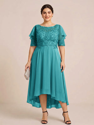 A-Line/Princess Scoop Half Sleeves Plus Size Mother of the Bride Dresses with Applique