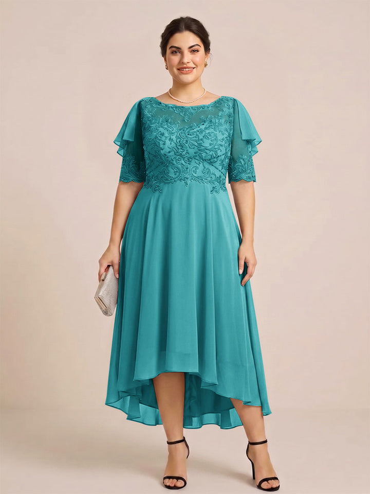 A-Line/Princess Scoop Half Sleeves Plus Size Mother of the Bride Dresses with Applique