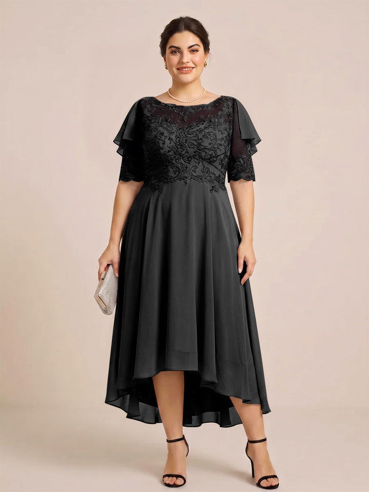 A-Line/Princess Scoop Half Sleeves Plus Size Mother of the Bride Dresses with Applique